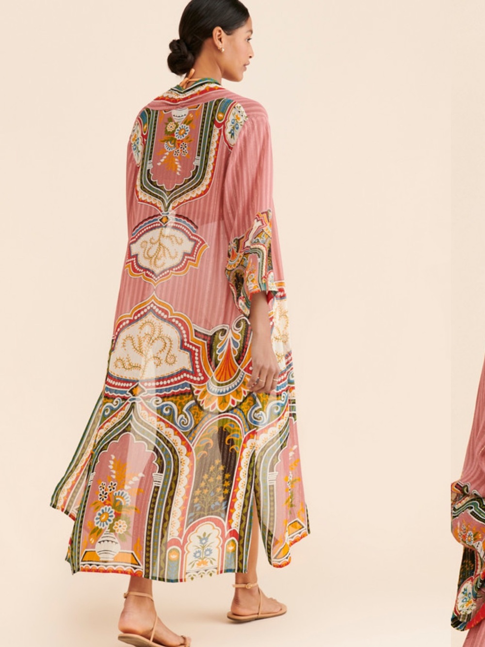 Bl-nk Evy Duster Printed Long Duster Robe with Multicolor Trim Boho - Picture 3 of 9